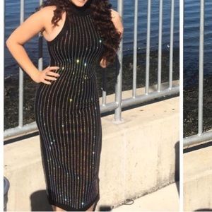 Midi black dress with rhinestones